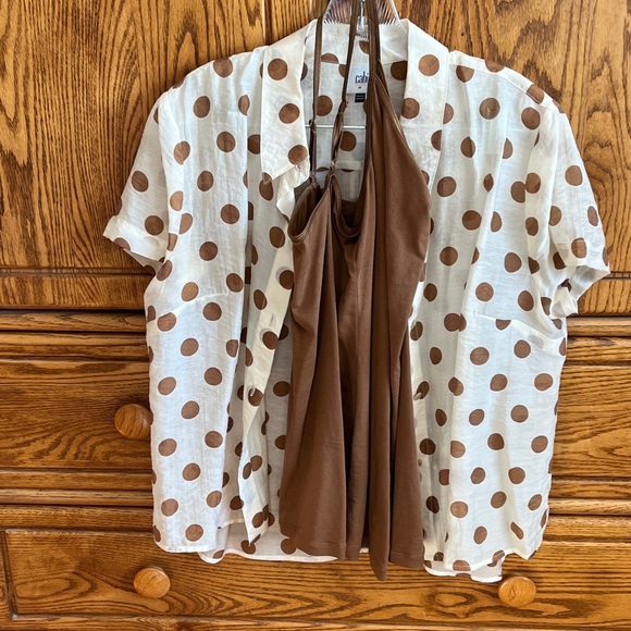 CAbi Cream and Brown Polka Dot Button Down Shirt - Picture 2 of 3